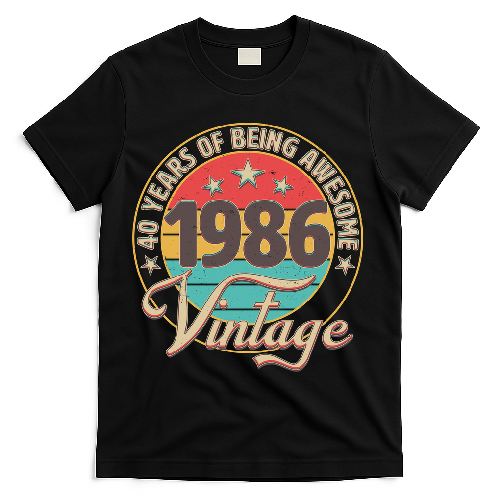 40th Birthday 40 Years Of Being Awesome 1986 Vintage T-Shirt - Black