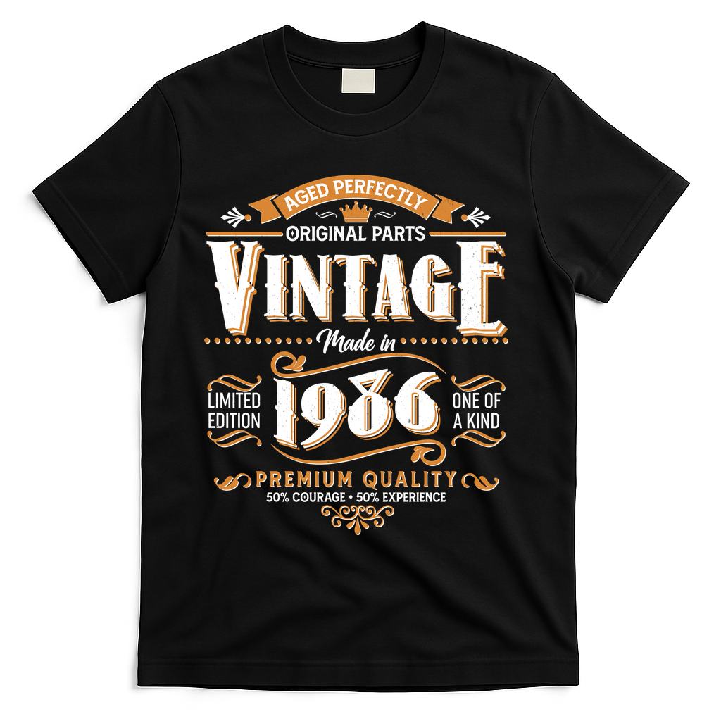 40th Birthday Age Perfectly Original Parts Vintage Made In 1986 Premium Quality T-Shirt - Black