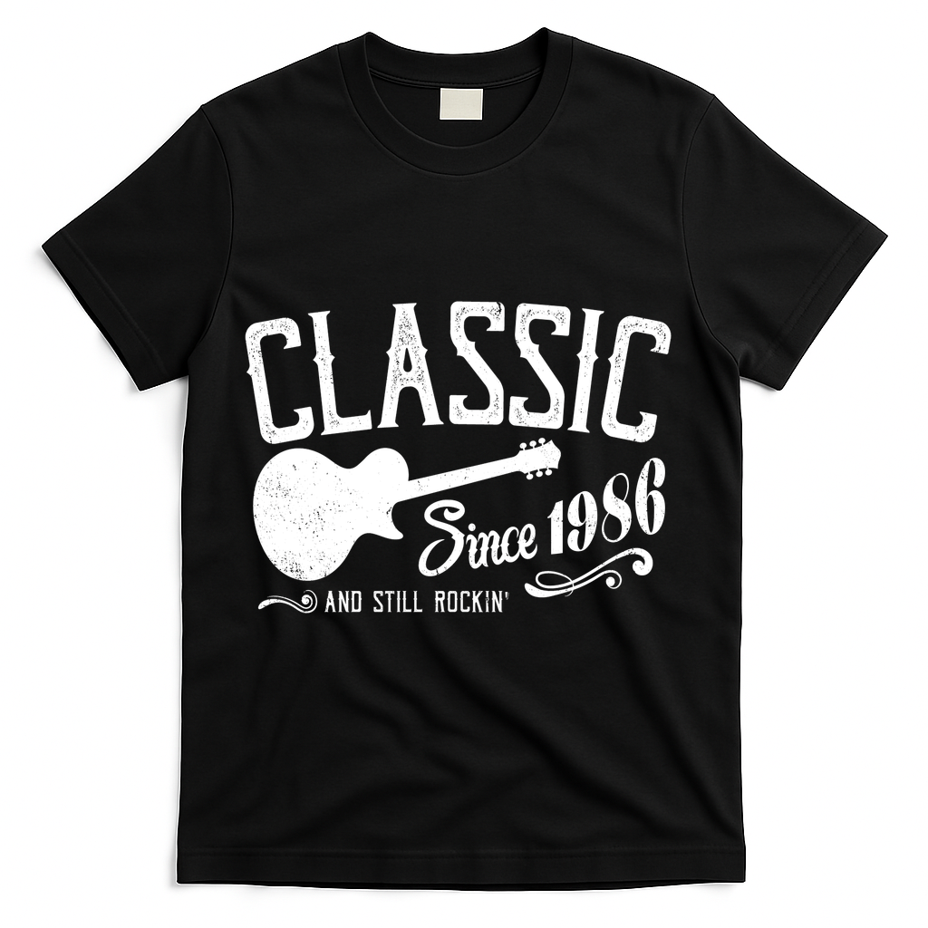 40th Birthday Classic Guitar Since 1986 And Still Rockin T-Shirt - Black
