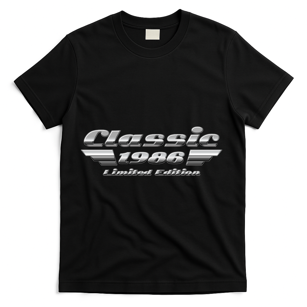 40th Birthday Classic 1986 Limited Edition Metallic Chrome Birthday T-Shirt - Black
