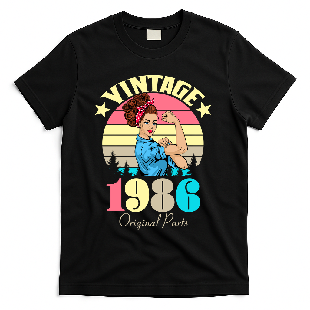 40th Birthday Vintage Rosie The Riveter 1986 Original Part T-Shirt - Black