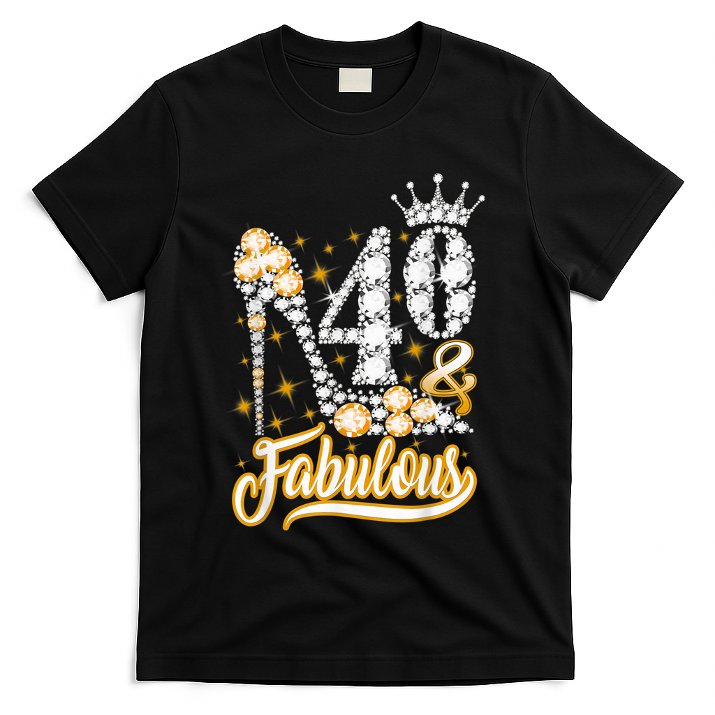 40 & Fabulous 40 Years Old 40th Birthday Diamond Crown Shoes T-Shirt - Black