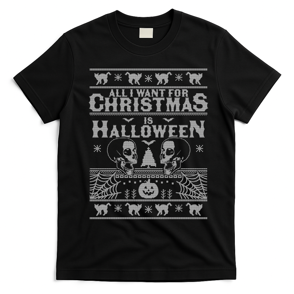 All I Want For Christmas Is Halloween Ugly Christmas Sweater Gift T-Shirt - Black