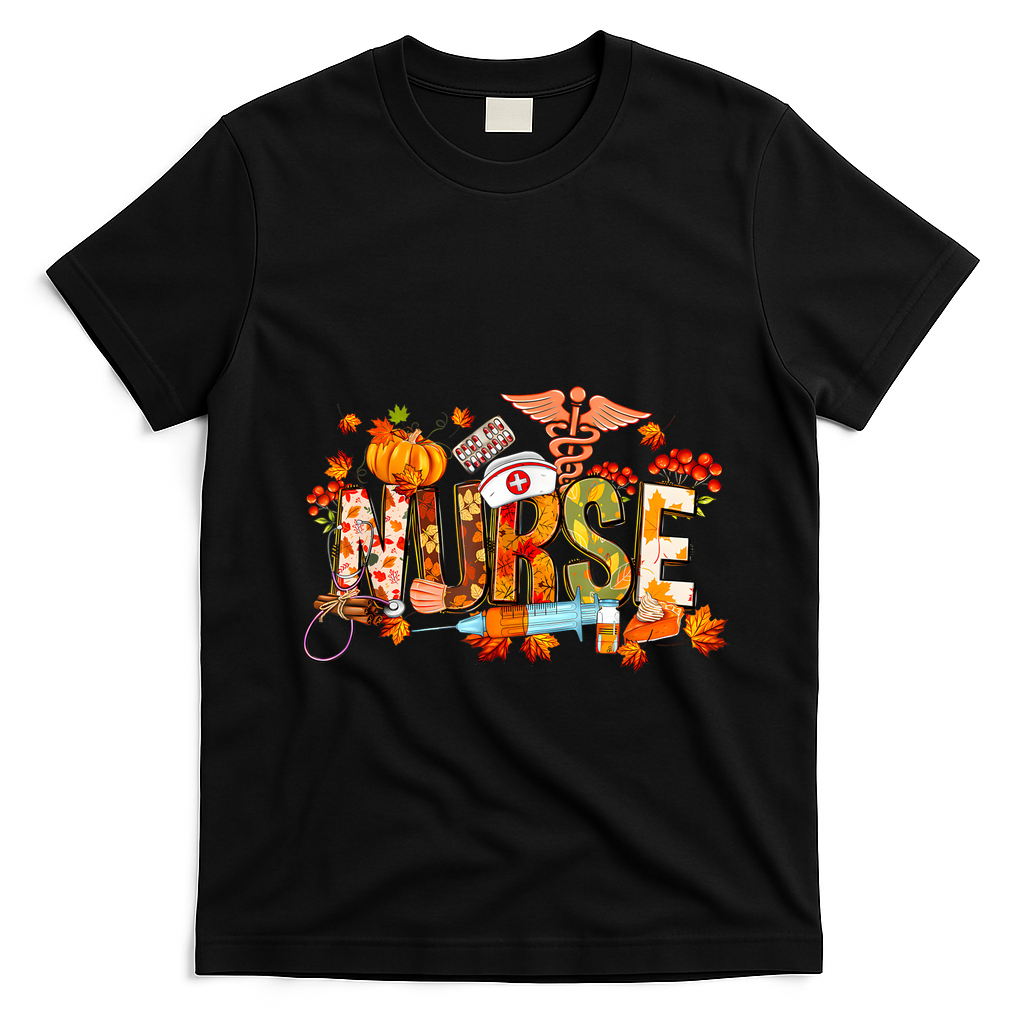 Autumn Pumpkin Fall Nurse Life Thanksgiving Nurseautumn Pumpkin Fall Nurse Life T-Shirt - Black
