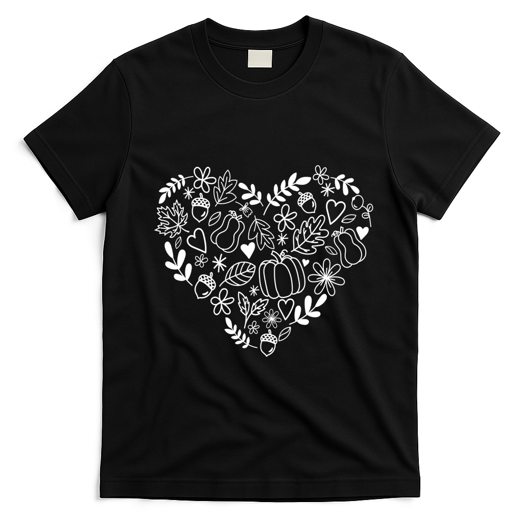 Autumn Pumpkin Fall Lover Heart Gift T-Shirt - Black