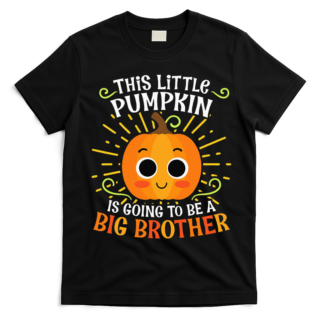 Big Brother Cute Thanksgiving Pumpkin Pregnancy Announcement T-Shirt - Black