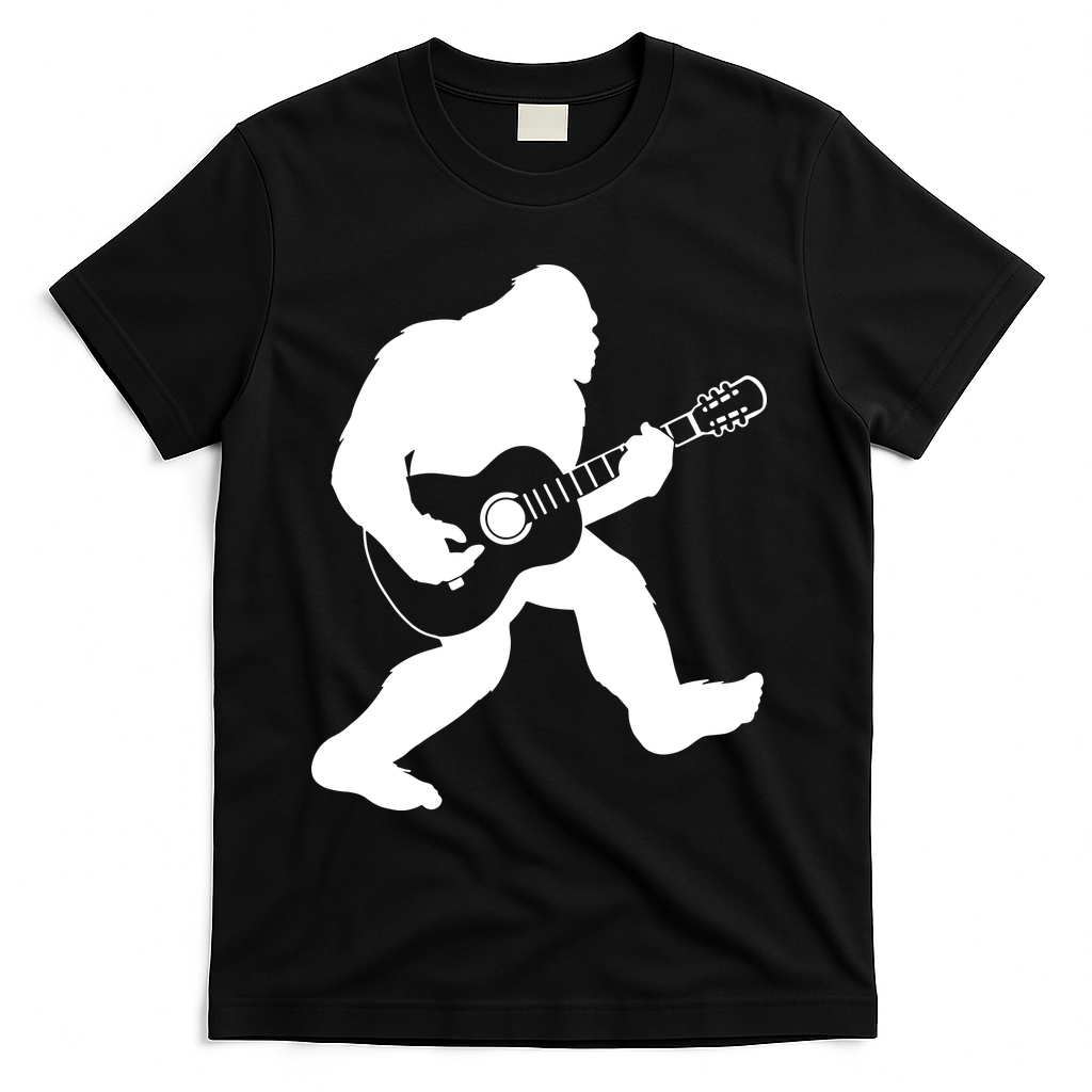 Bigfoot Playing Acoustic Guitar T-Shirt - Black
