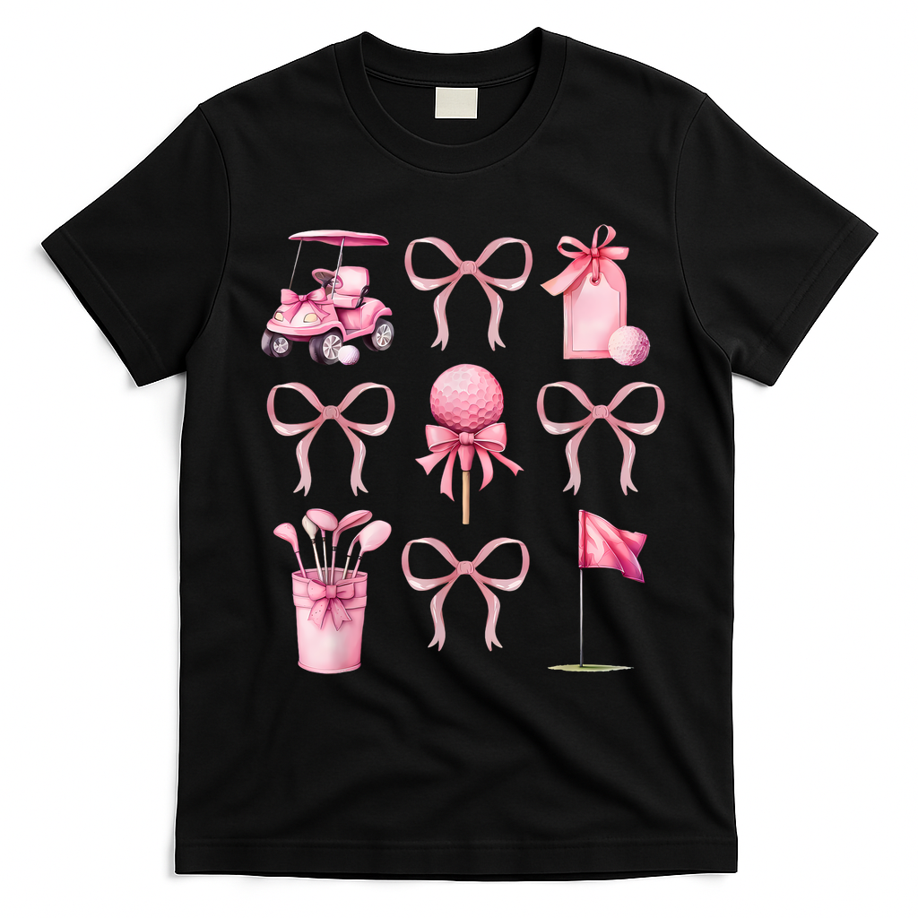 Coquette Golf Bows Preppy Cute Golfer T-Shirt - Black
