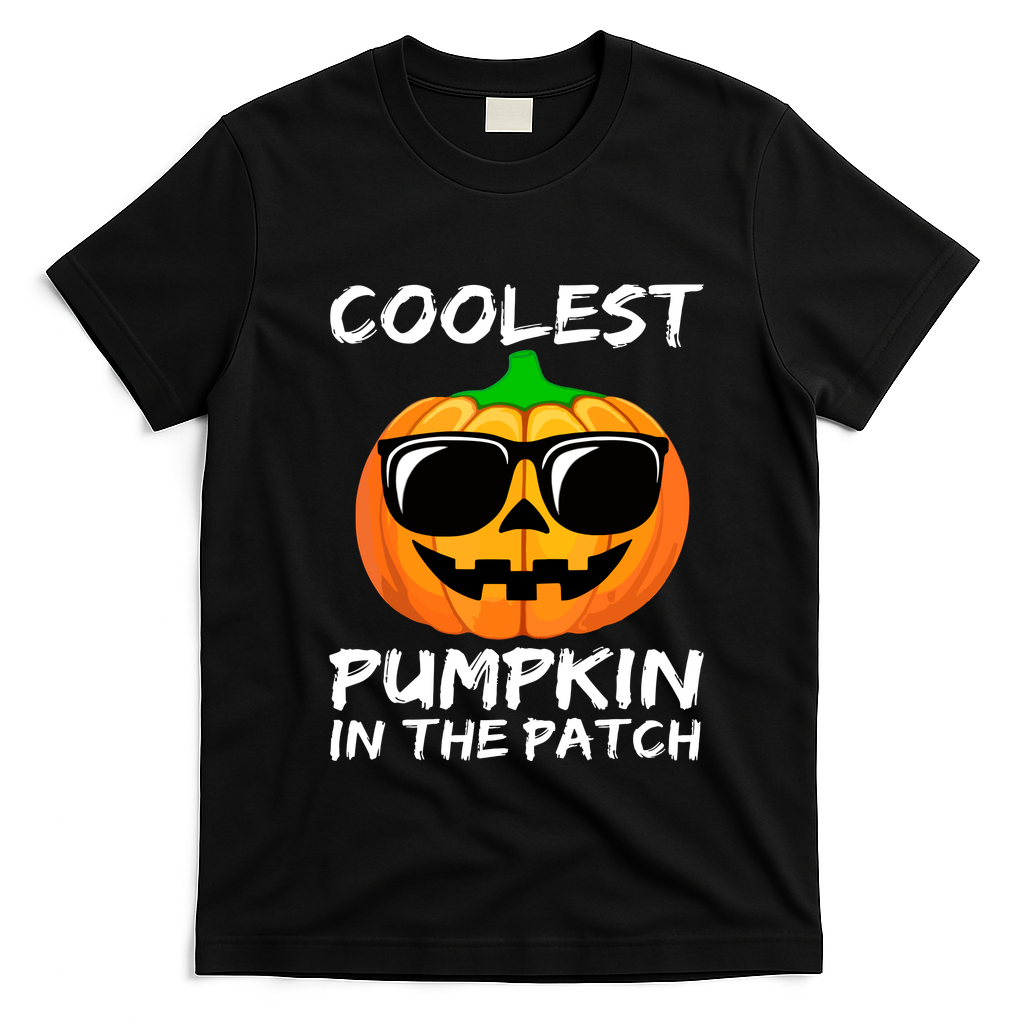 Cute Halloween Kids Coolest Pumpkin In The Patch Glasses Teens Gift T-Shirt - Black