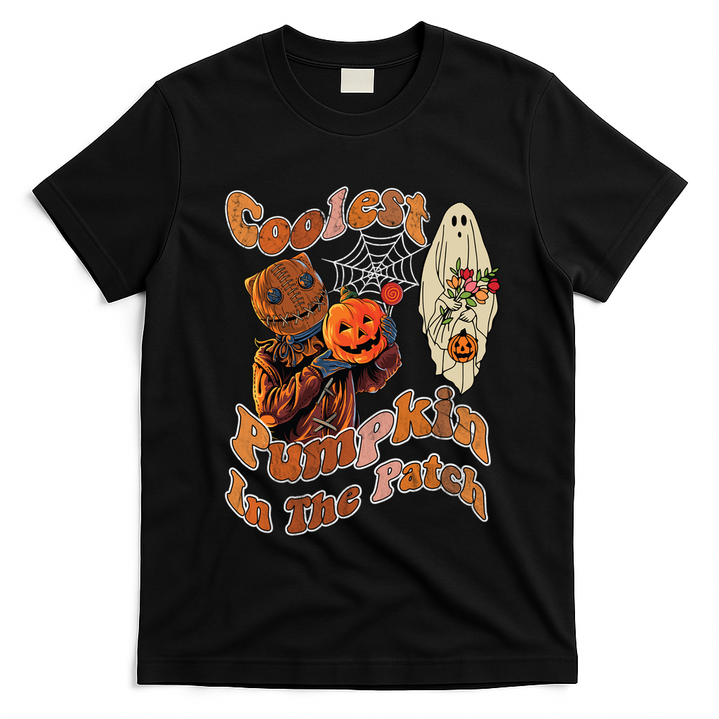 Coolest Pumpkin In The Patch Floral Ghost Funny Gift T-Shirt - Black