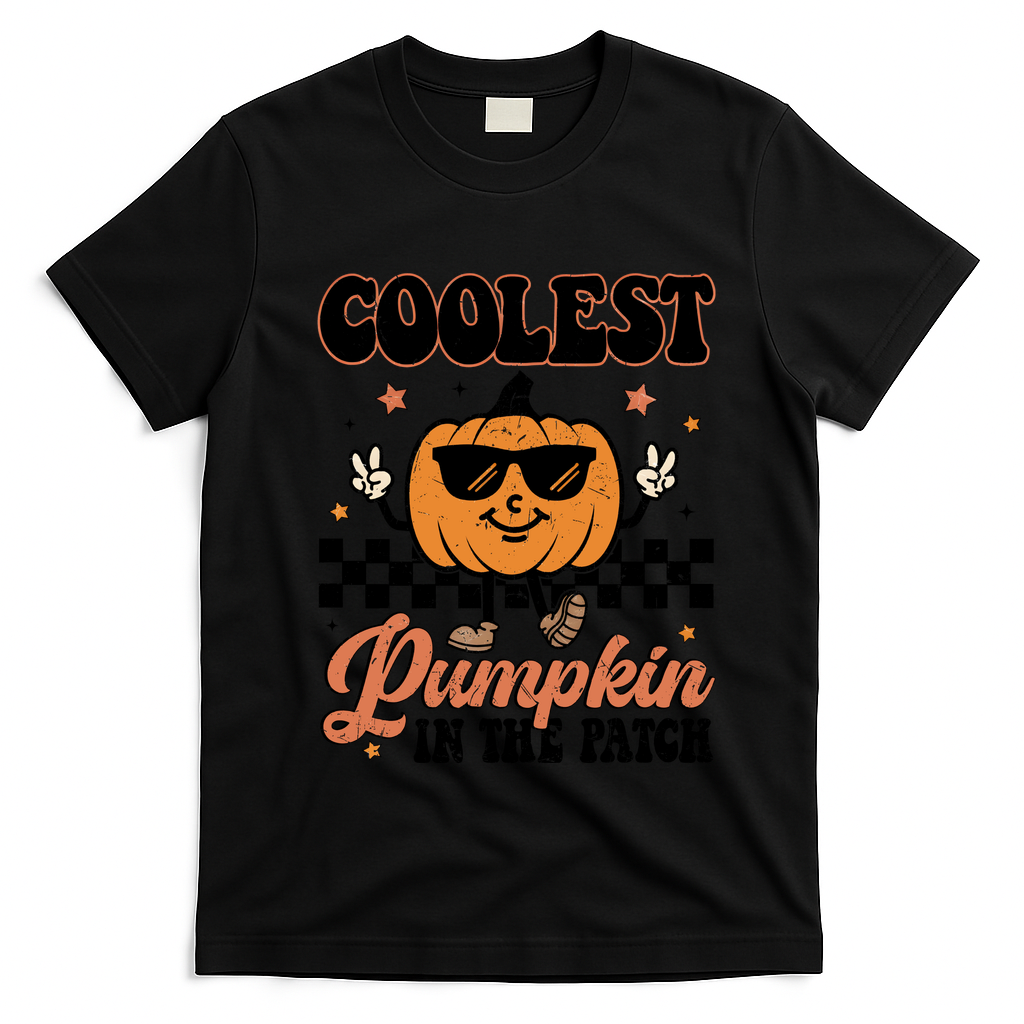 Coolest Pumpkin In The Patch Fall Vibes Retro Halloween Autumn T-Shirt - Black