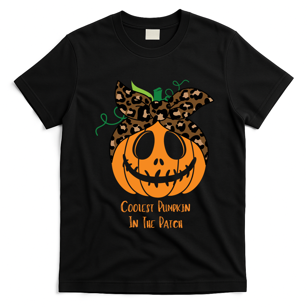 Coolest Pumpkin In The Patch Jackolantern Leopard Head Scarf Cool Gift T-Shirt - Black