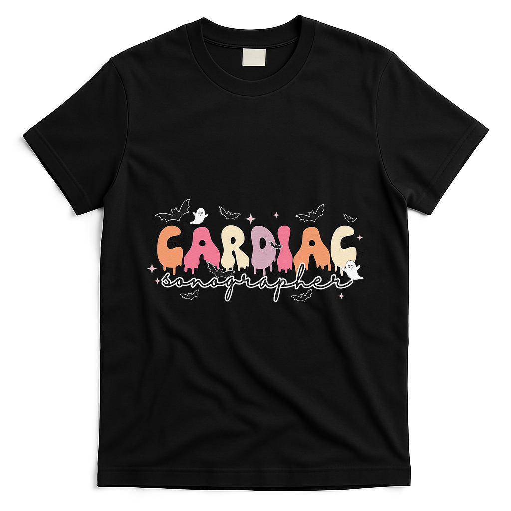 Cardiac Sonographer Halloween Ghosts Echocardiographers T-Shirt - Black