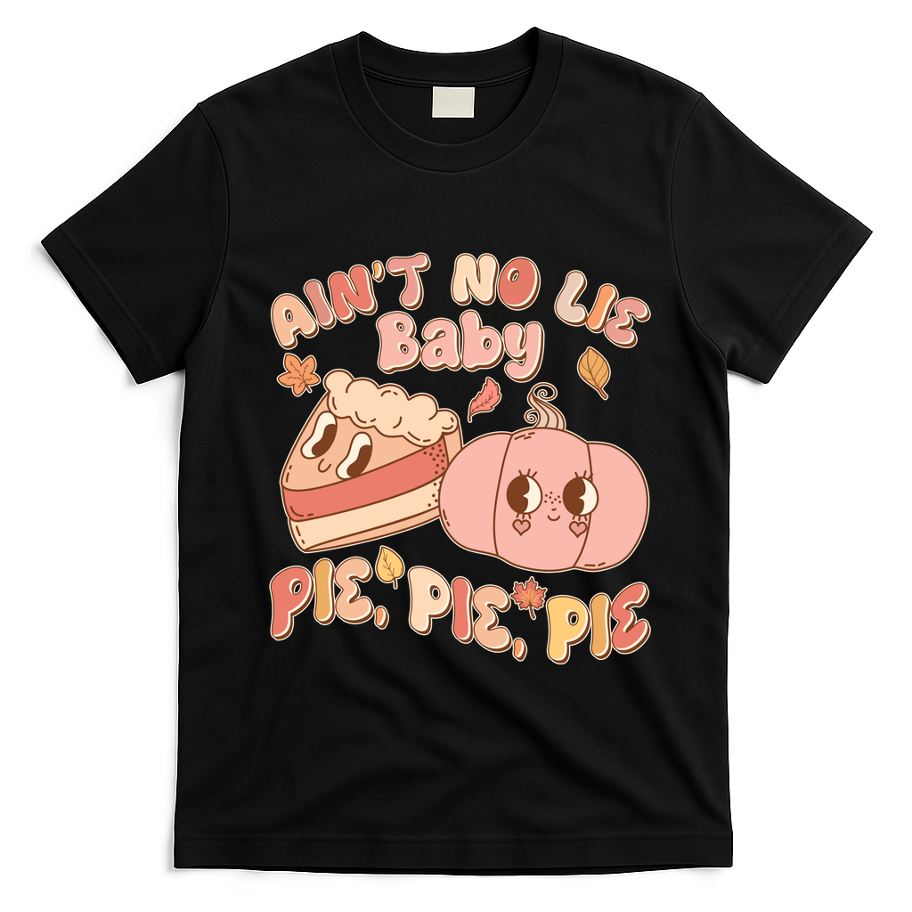 Cute Thanksgiving Aint No Lie Baby Pie Pie Pie Retro Cartoon Pumpkin Pie T-Shirt - Black