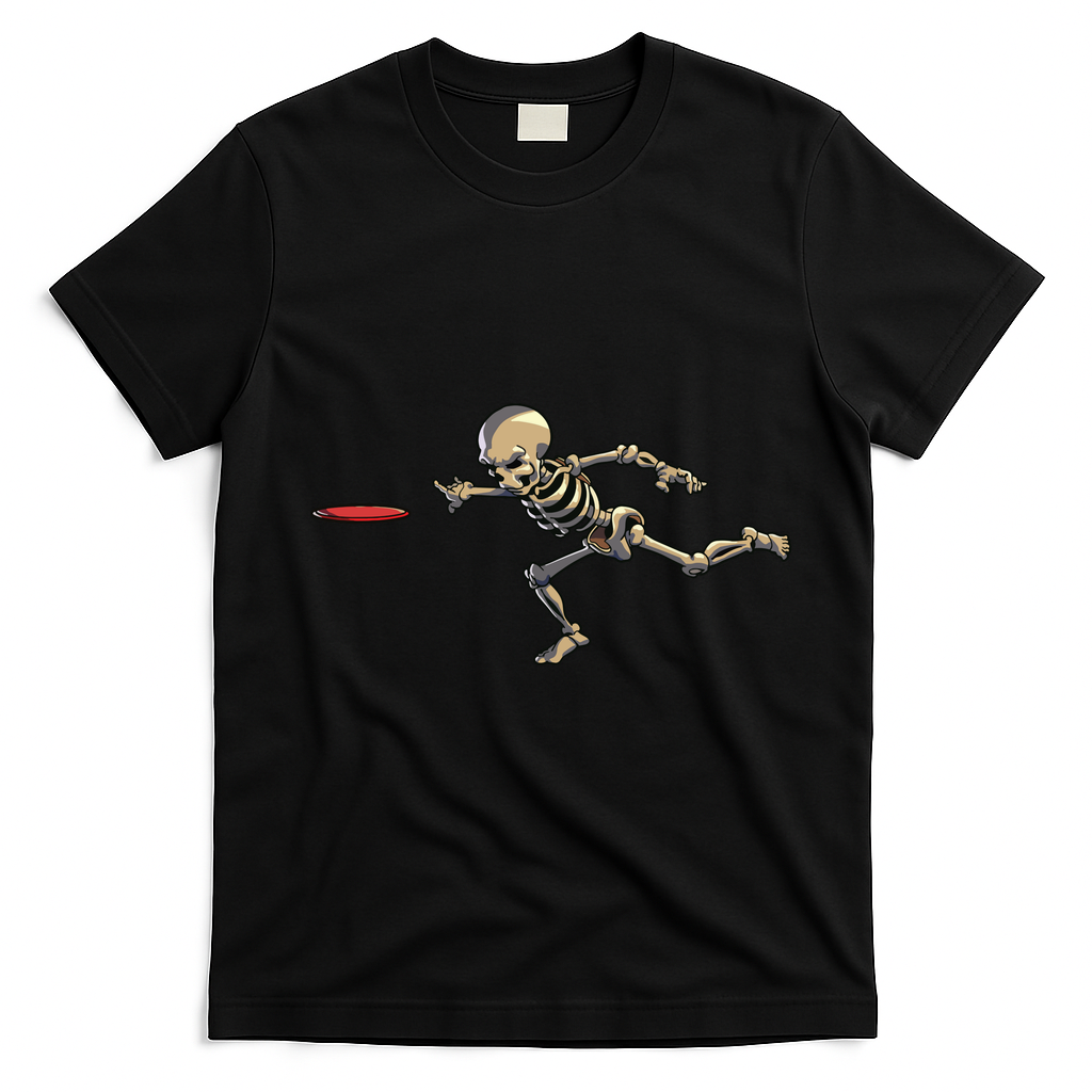 Disc Golfing Skeleton Halloween Disc Golf Halloween T-Shirt - Black