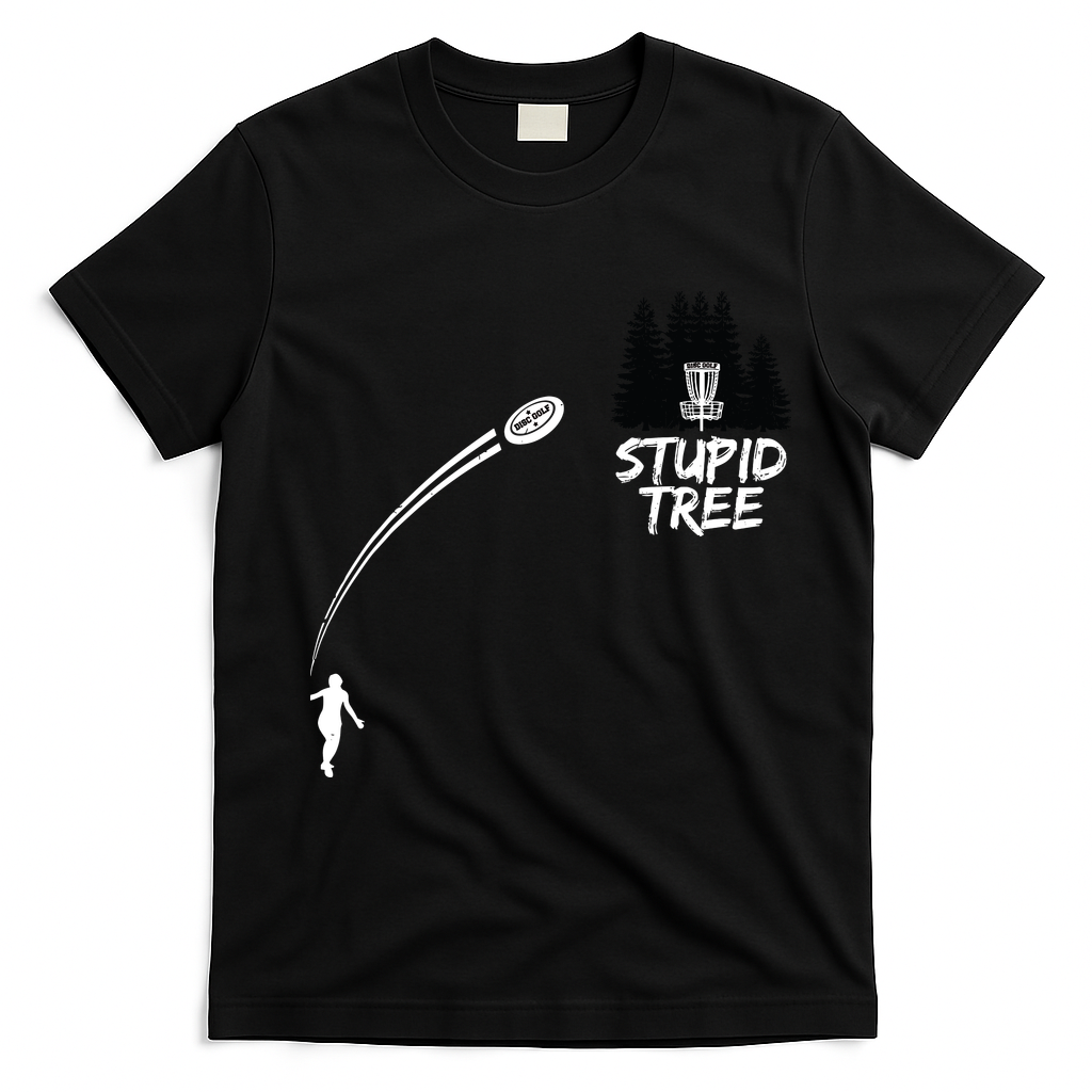 Disc Golf Stupid Tree Funny Frisbee Dad Boy Tees T-Shirt - Black