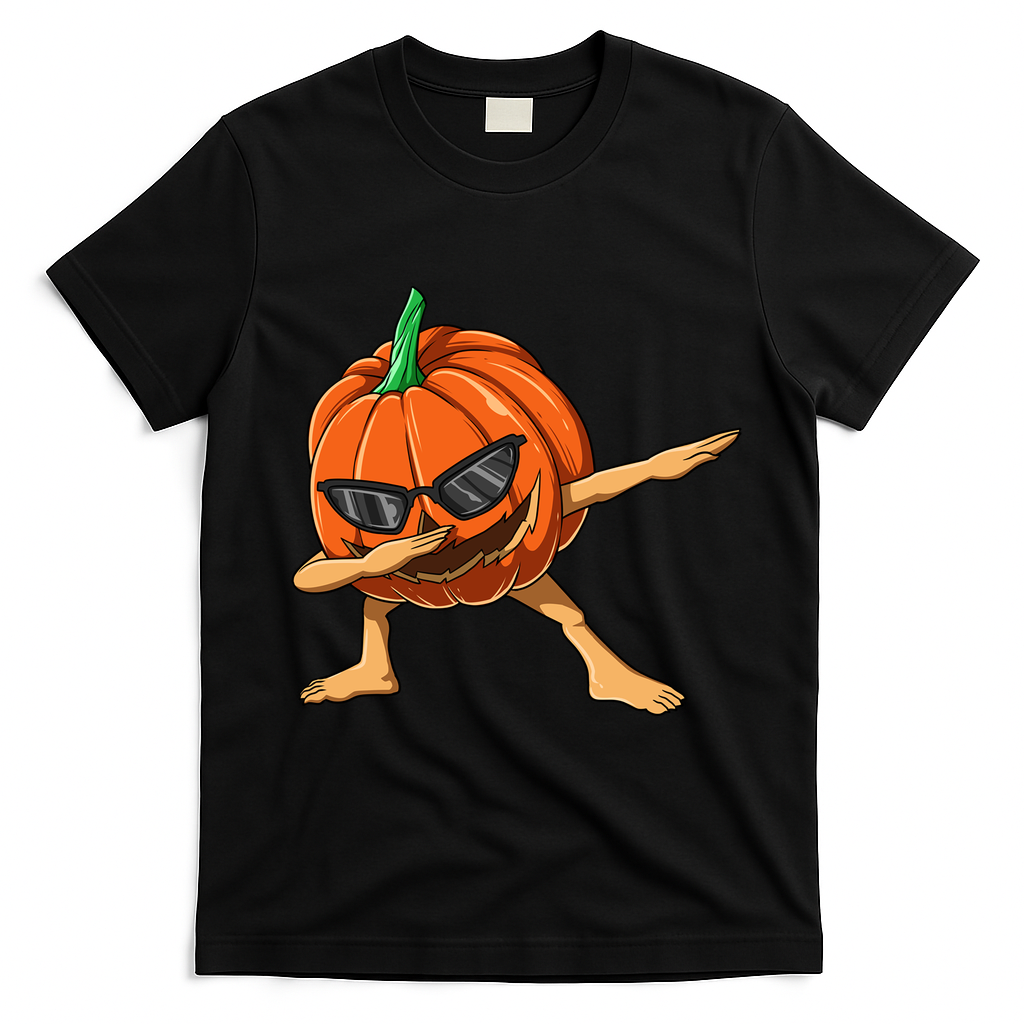Dabbing Pumpkin With Glasses Halloween Pumpkin Dabbing Dab Gift T-Shirt - Black