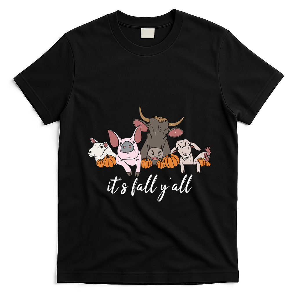 Farm Animals ItS Fall YAll Pumpkins Autumn Halloween Gift T-Shirt - Black