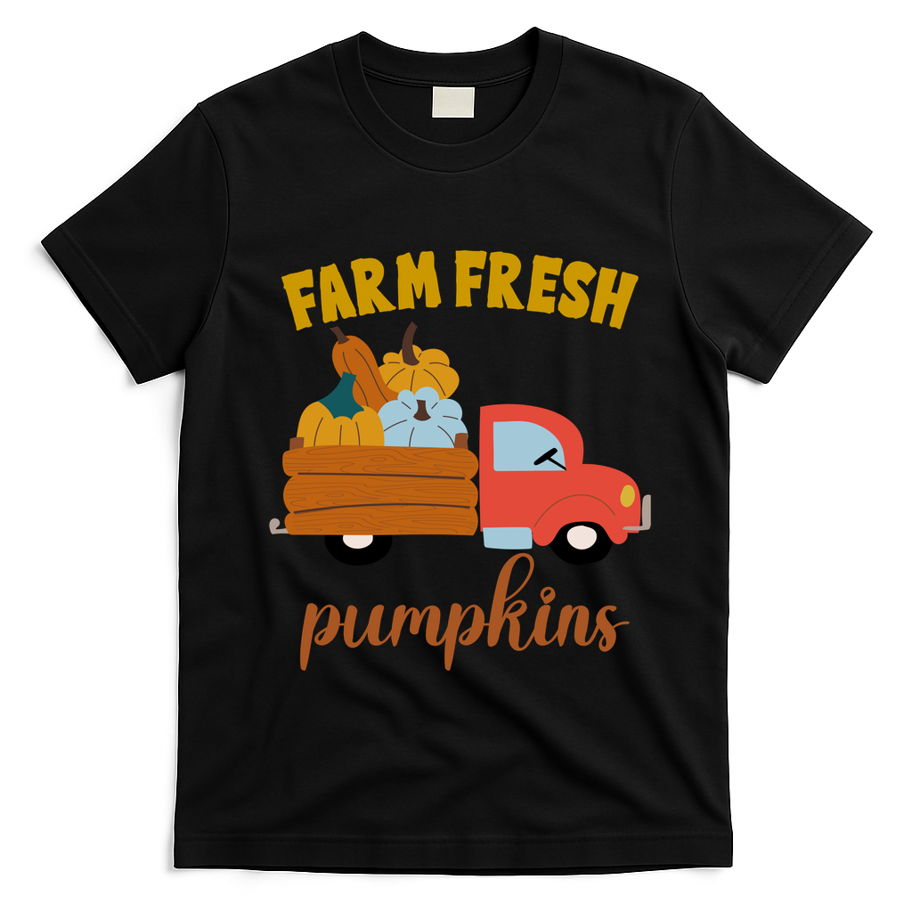Farm Fresh Pumpkins Fall Vintage Truck T-Shirt - Black