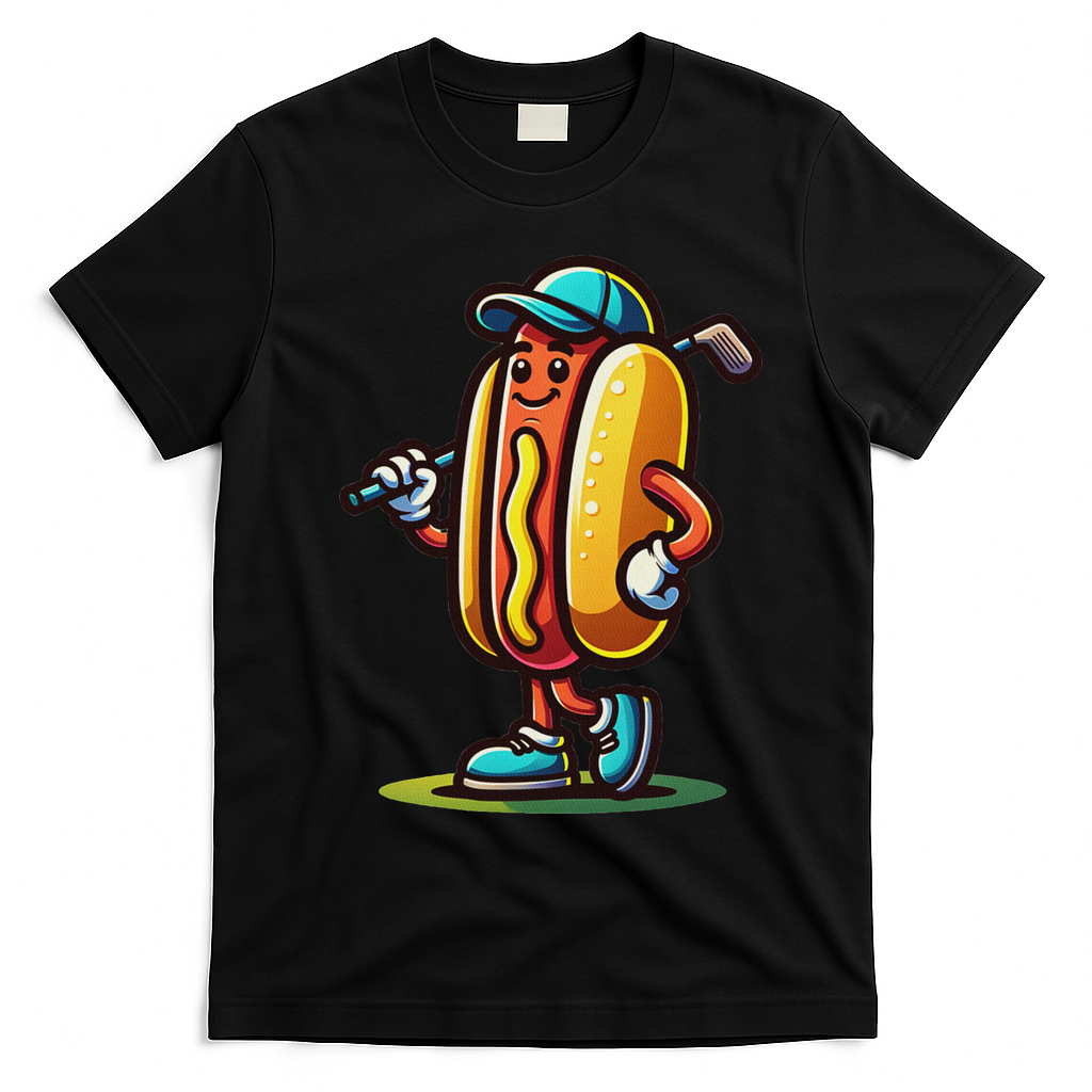Funny Golf Hot Dog T-Shirt - Black