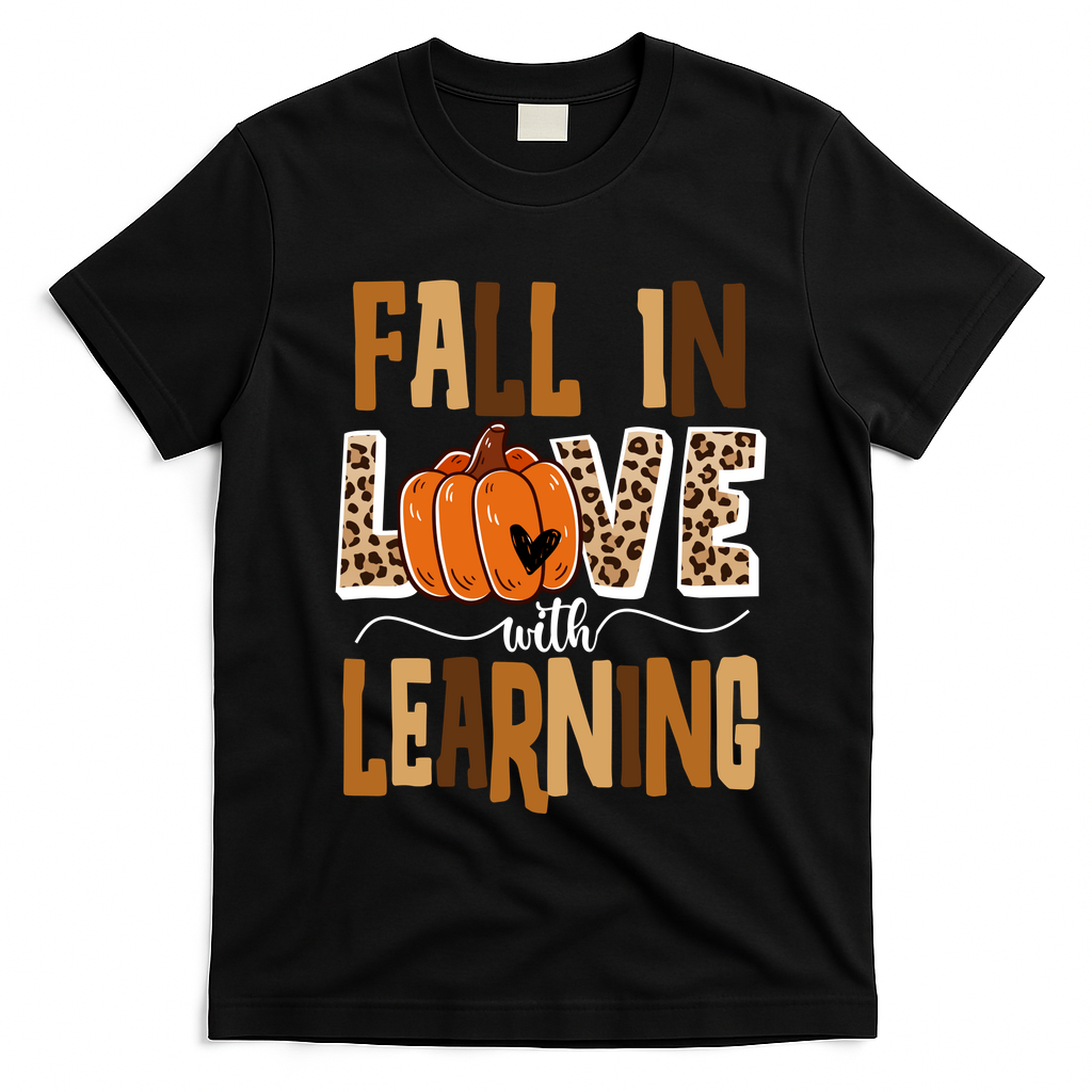 Fall In Love With Learning Teacher Gift T-Shirt - Black