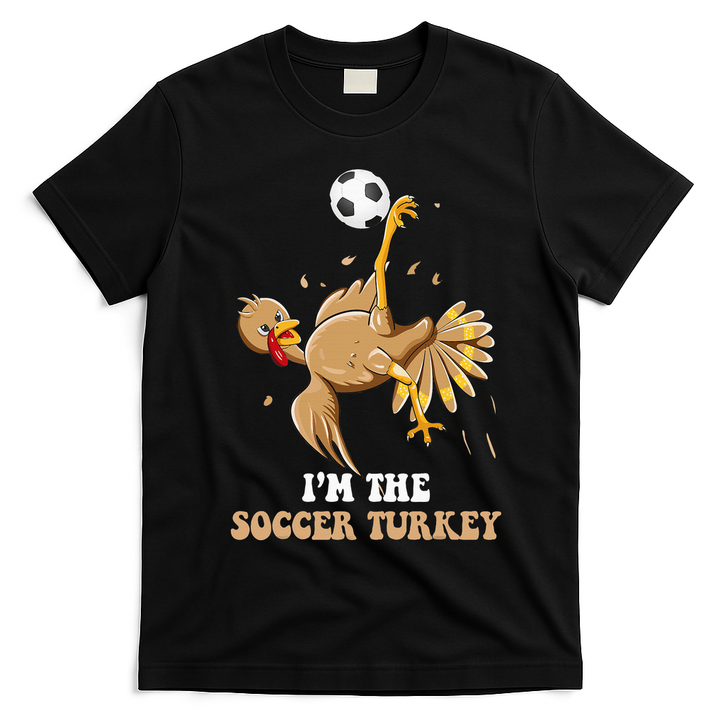 Funny Thanksgiving Turkey Soccer T-Shirt - Black