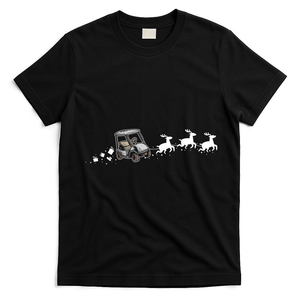 Golf Cart Santa Christmas Sleigh Funny Golf Cart Xmas Gift T-Shirt - Black