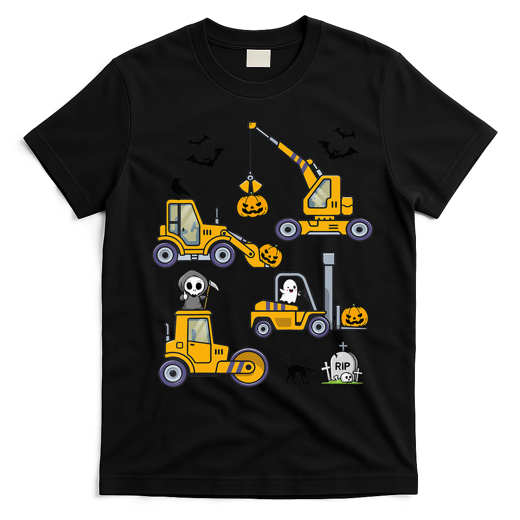 Halloween Construction Vehicles Truck Pumpkin T-Shirt - Black