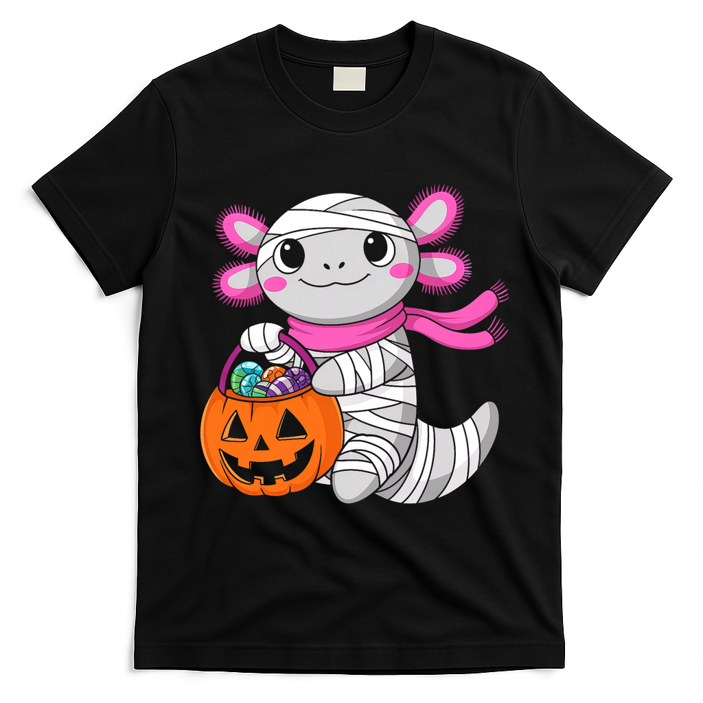 Halloween For Pumpkin Axolotl Mummy T-Shirt - Black