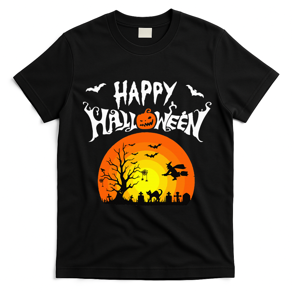 Happy Halloween Retro T-Shirt - Black
