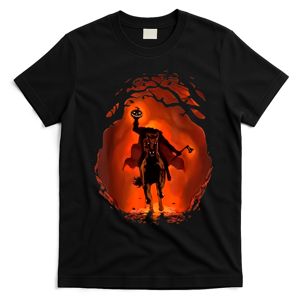 Halloween Scary Pumpkin Headless Horseman T-Shirt - Black