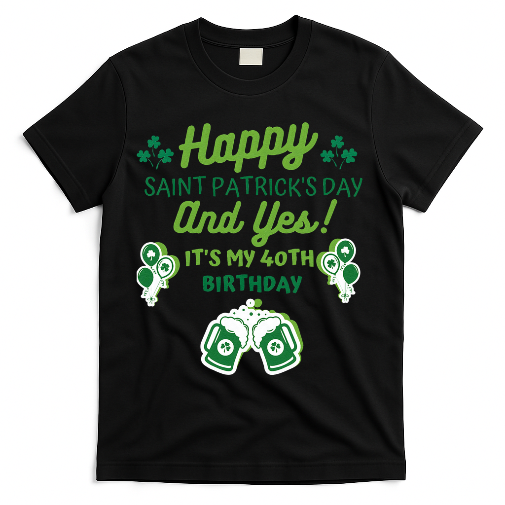 Happy Saint Patrick's Day And Yes It's My 40th Birthday Gift T-Shirt - Black