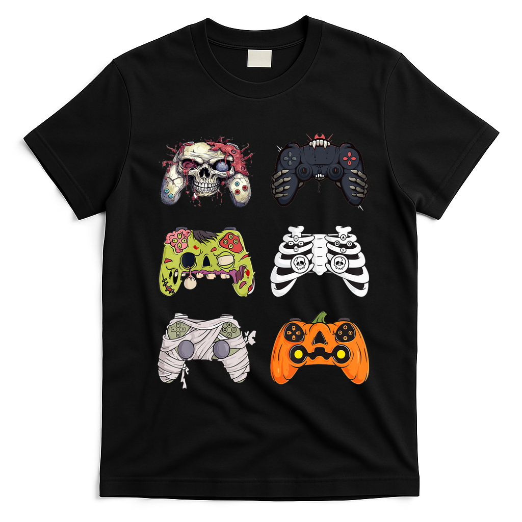 Halloween Skeleton Zombie Gaming Controllers Mummy T-Shirt - Black
