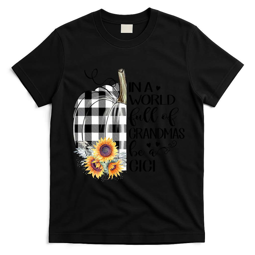 In A World Full Of Grandmas Be A Gigi Plaid Pumpkin T-Shirt - Black