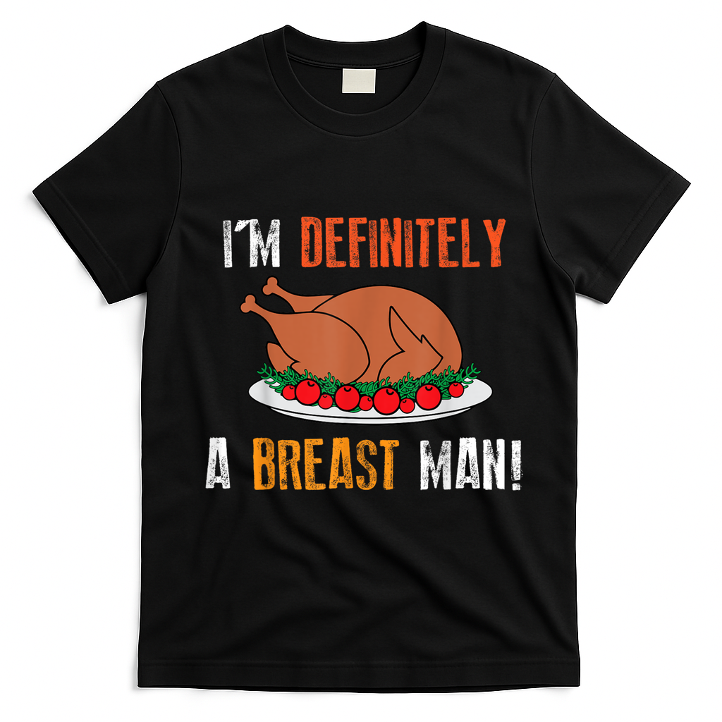 IM Definitely A Breast Man Funny Thanksgiving Turkey T-Shirt - Black