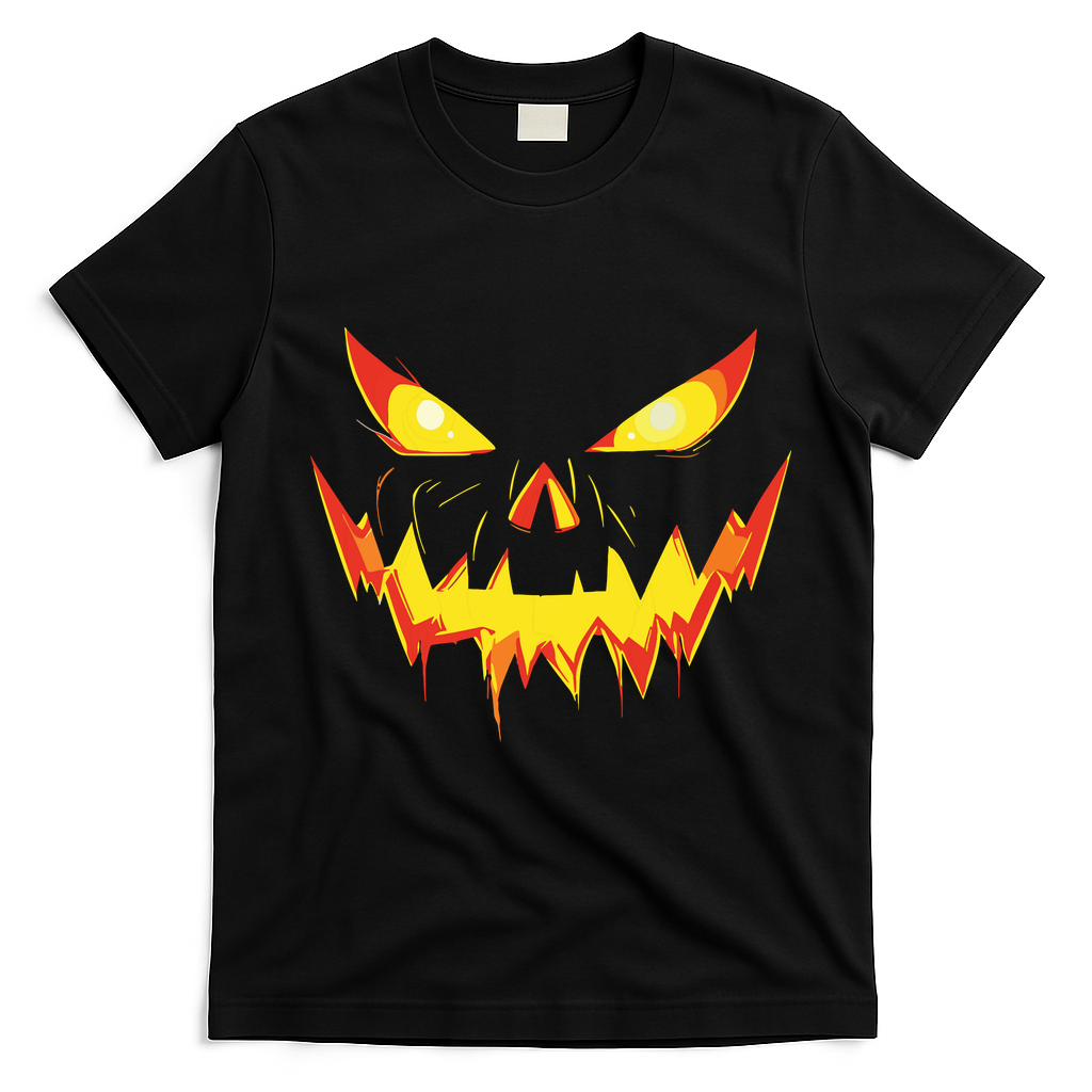 Jack O Lantern Face Pumpkin Scary Halloween Costume Funny T-Shirt - Black
