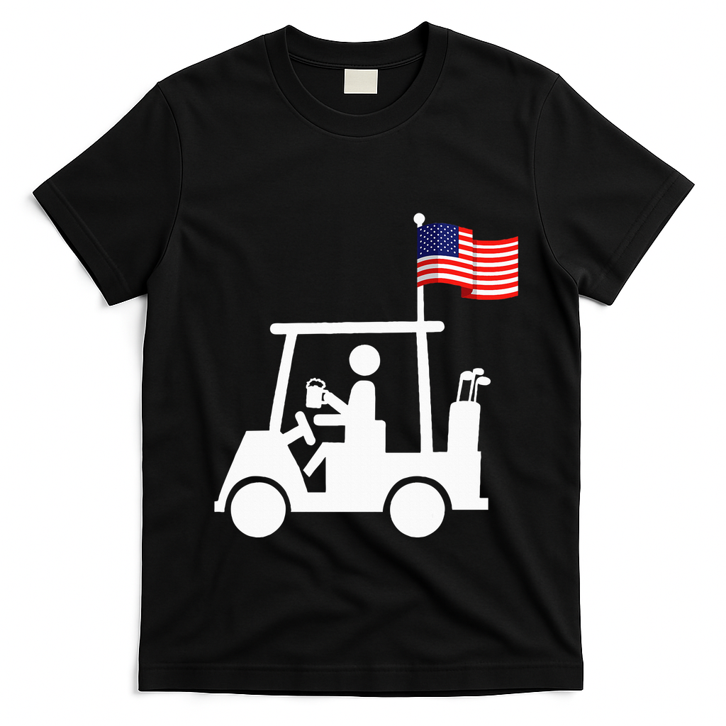 Patriotic Golf Wear Usa Strong Golf Cart T-Shirt - Black