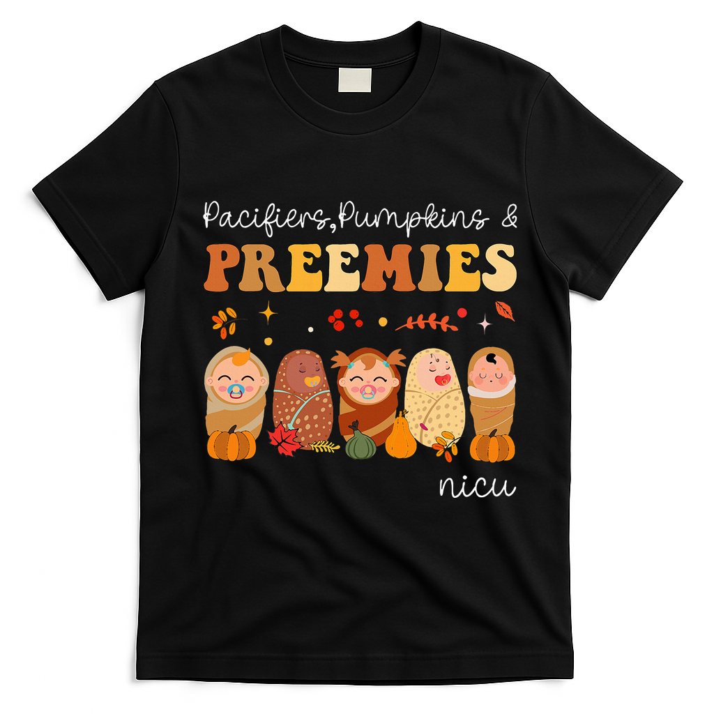 Pacifiers Pumpkins & Preemies Neonatal Nicu Nurse Halloween T-Shirt - Black