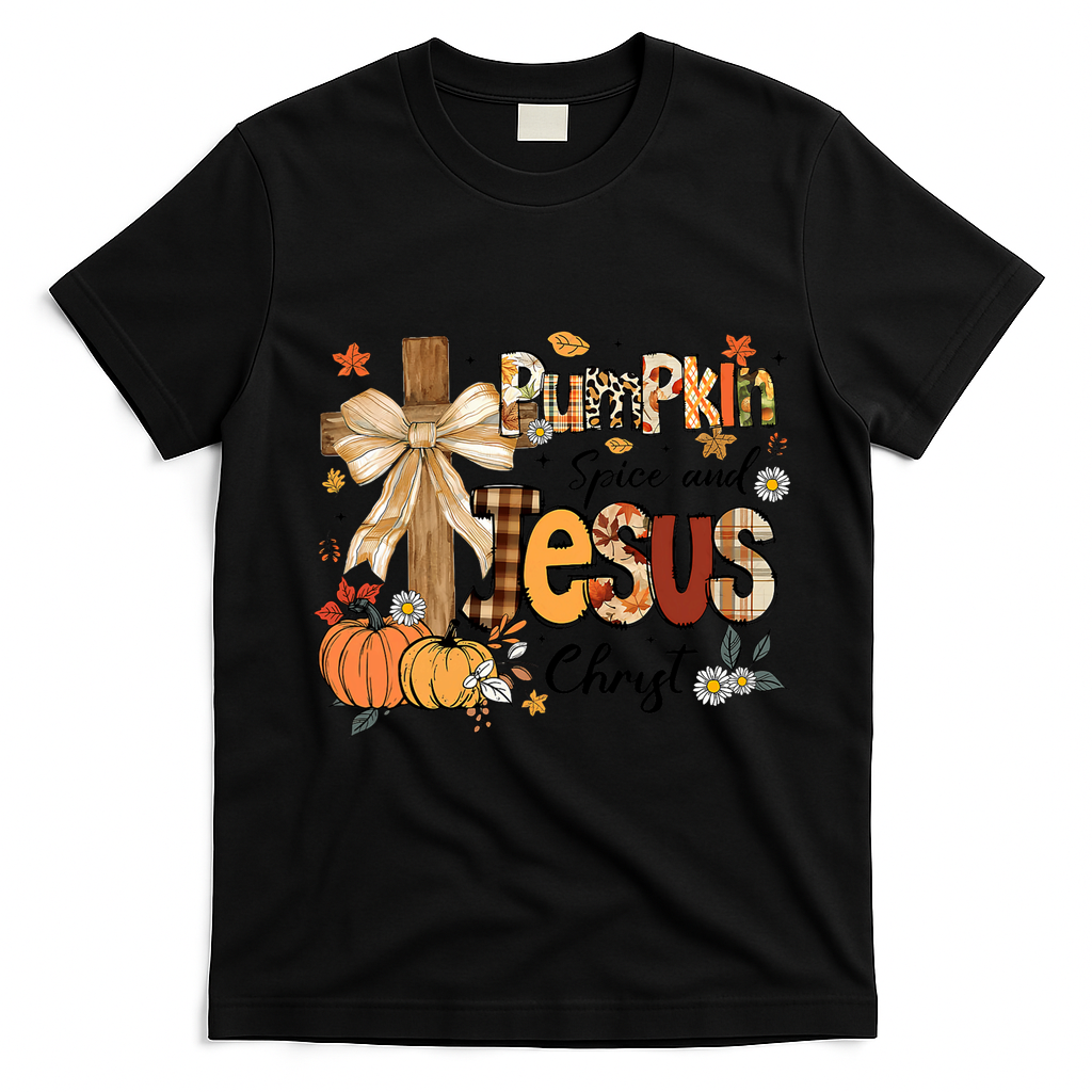 Pumpkin Spice Jesus Christ Fall Thanksgiving T-Shirt - Black