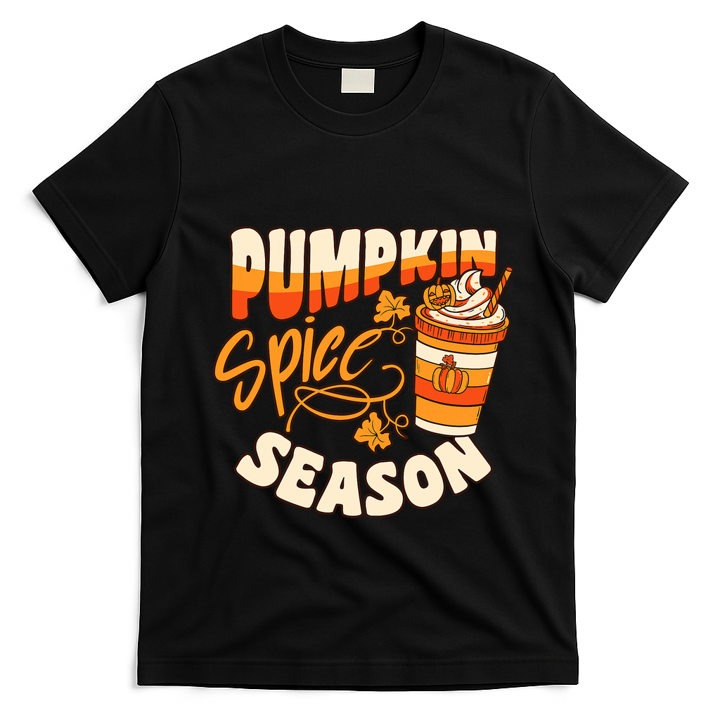Pumpkin Spice Season Latte Coffee Fall Autumn Funny T-Shirt - Black