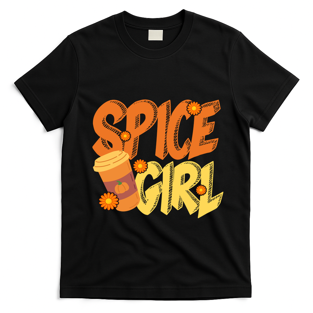 Spice Girl Pumpkin Coffee Lover Fall T-Shirt - Black
