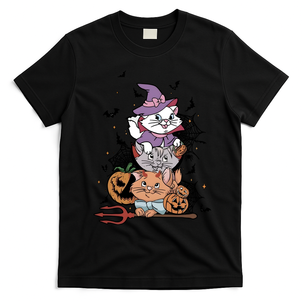 The Cat Halloween Cat Lover Witch Pumpkin T-Shirt - Black
