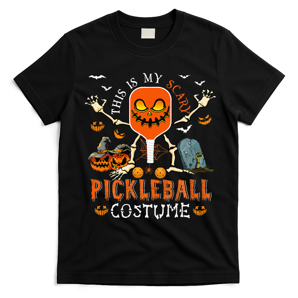 This Is My Scary Pickleball Costume Halloween Skeleton Lover T-Shirt - Black