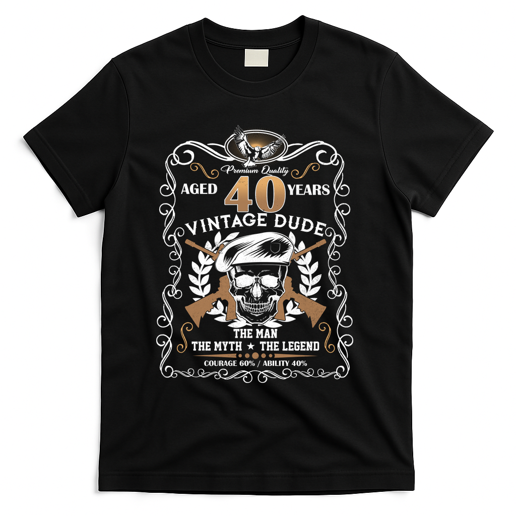 Vintage Dude Aged 40 Years Man Myth Legend 40th Birthday T-Shirt - Black