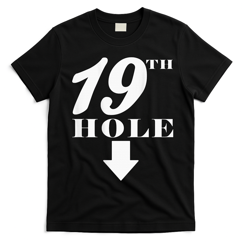 19th Hole With Arrow Funny Golfer Joke T-Shirt - Black