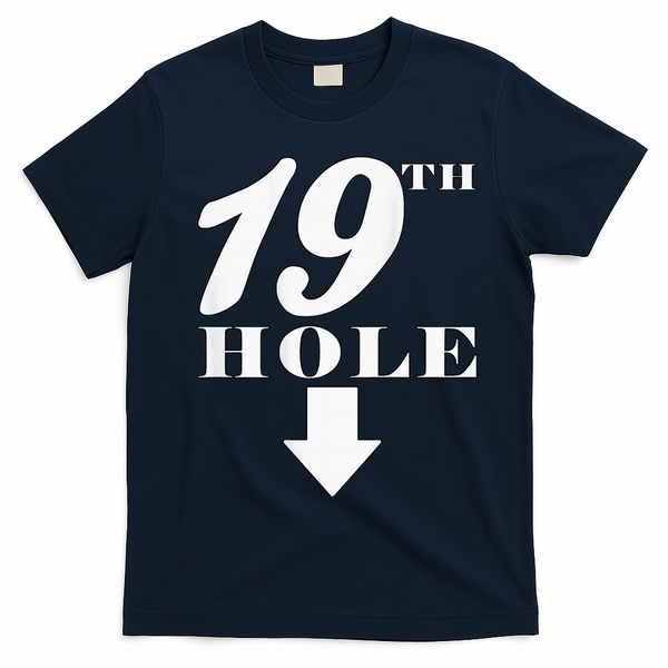 19th Hole With Arrow Funny Golfer Joke T-Shirt - Navy Blue