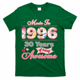30th Birthday Pink Floral Made In 1996 Years Of Being Awesome T-Shirt - Green