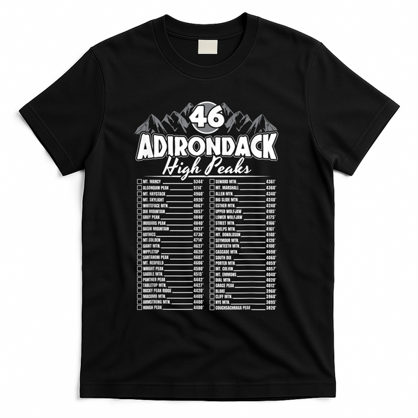 46 Adirondack Mountain Climbing Checklist T-Shirt - Black
