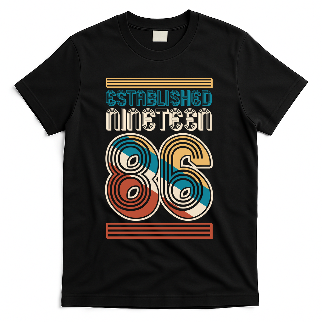 40th Birthday 1986 Established Nineteen 86 T-Shirt - Black