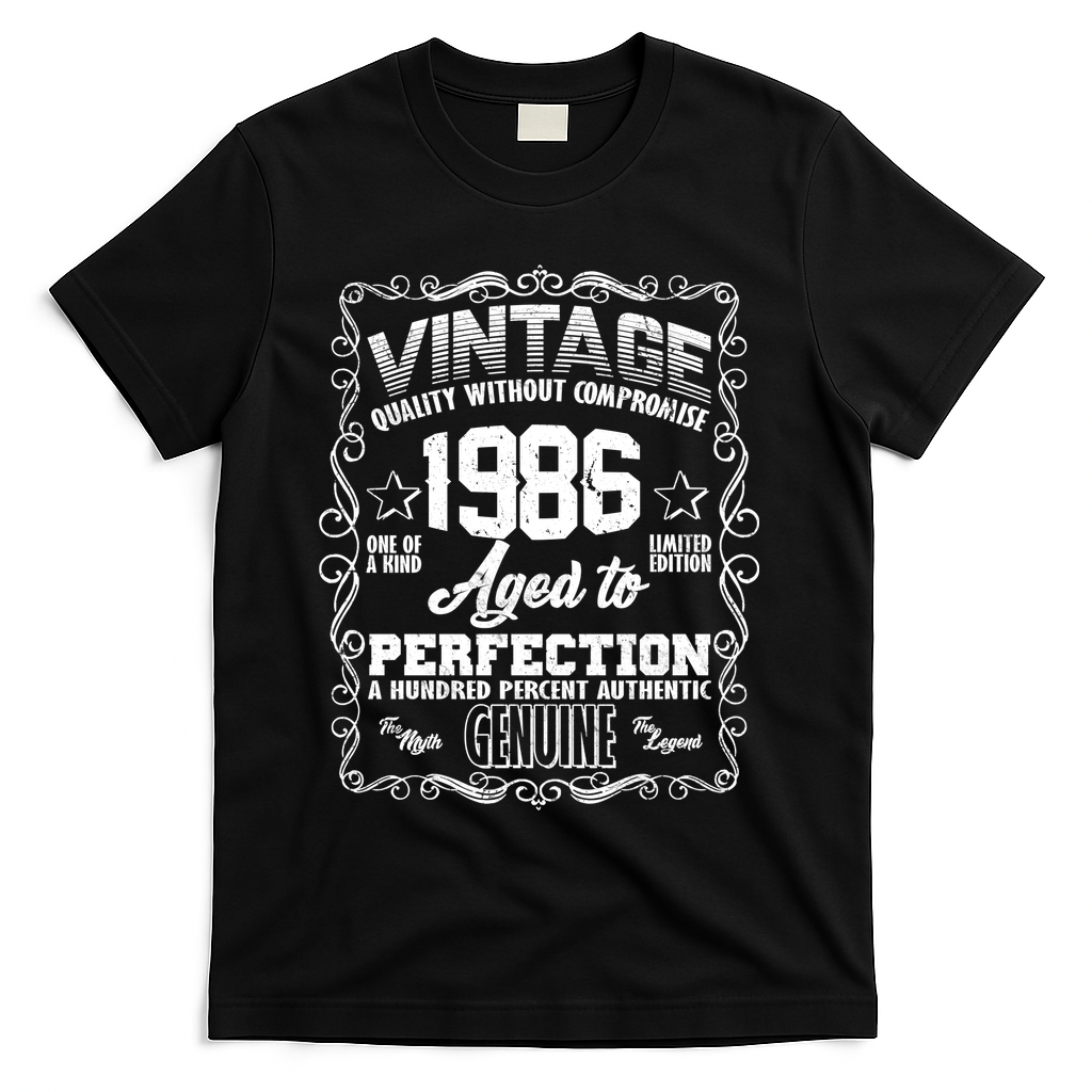 40th Birthday 1986 Vintage Quality Without Compromise Aged To Perfection Genuine T-Shirt - Black